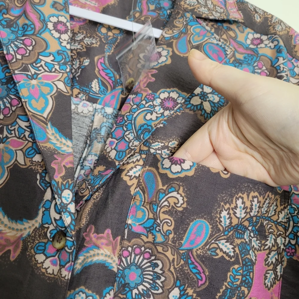 We The Free Paisley Floral Boho Oversized Boyfriend Short‎ Sleeve Shirts S